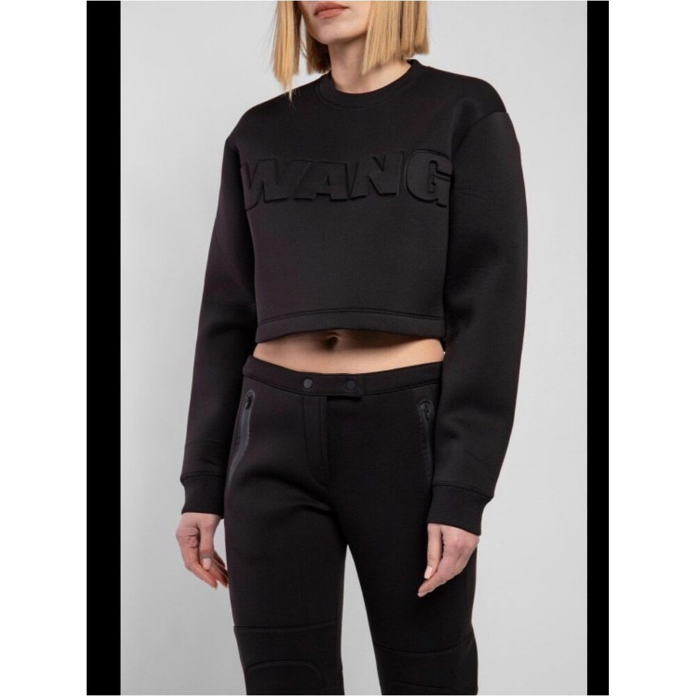Alexander Wang Black Cropped Embossed Logo Sweatshirt (Limited Edition)